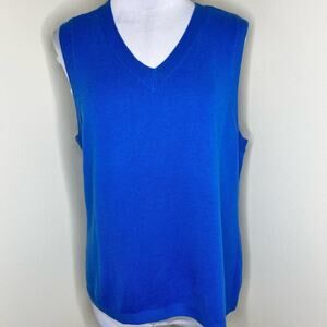 Orvis Wool Blend Sleeveless Sweater Vest Large Blue V-Neck Knit Cashmere Cotton